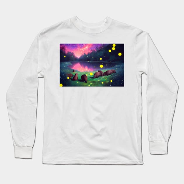 capybara Aurora Long Sleeve T-Shirt by cloudart2868